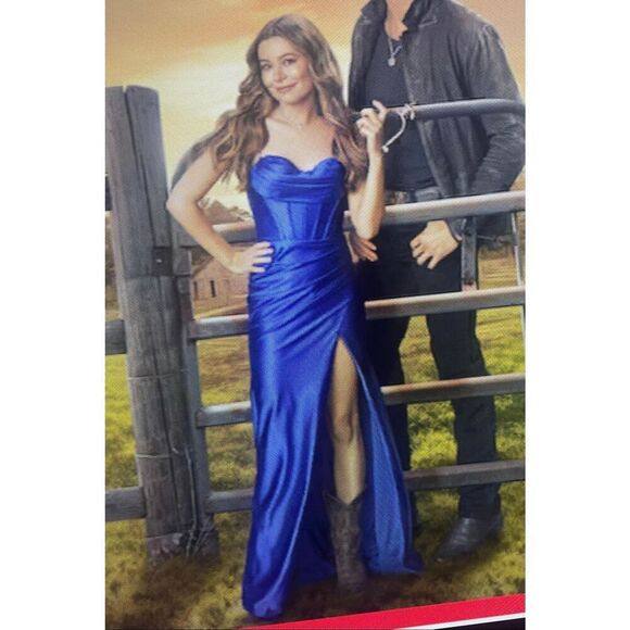 Nox Anabel Royal Blue Corset Prom Dress Long Formal Gown Size 4 E1042 Cowl Neck - Picture 3 of 14